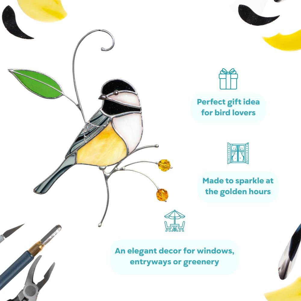 Chickadee stained glass bird suncatcher Unique gift for mom Spring decor window hangings - Image 9