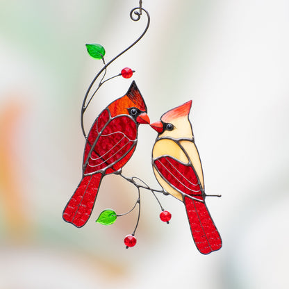 Cardinal stained glass window hangings Unique Gift For Mom Cardinal ornament Memorial suncatcher Unique garden gifts - Image 1