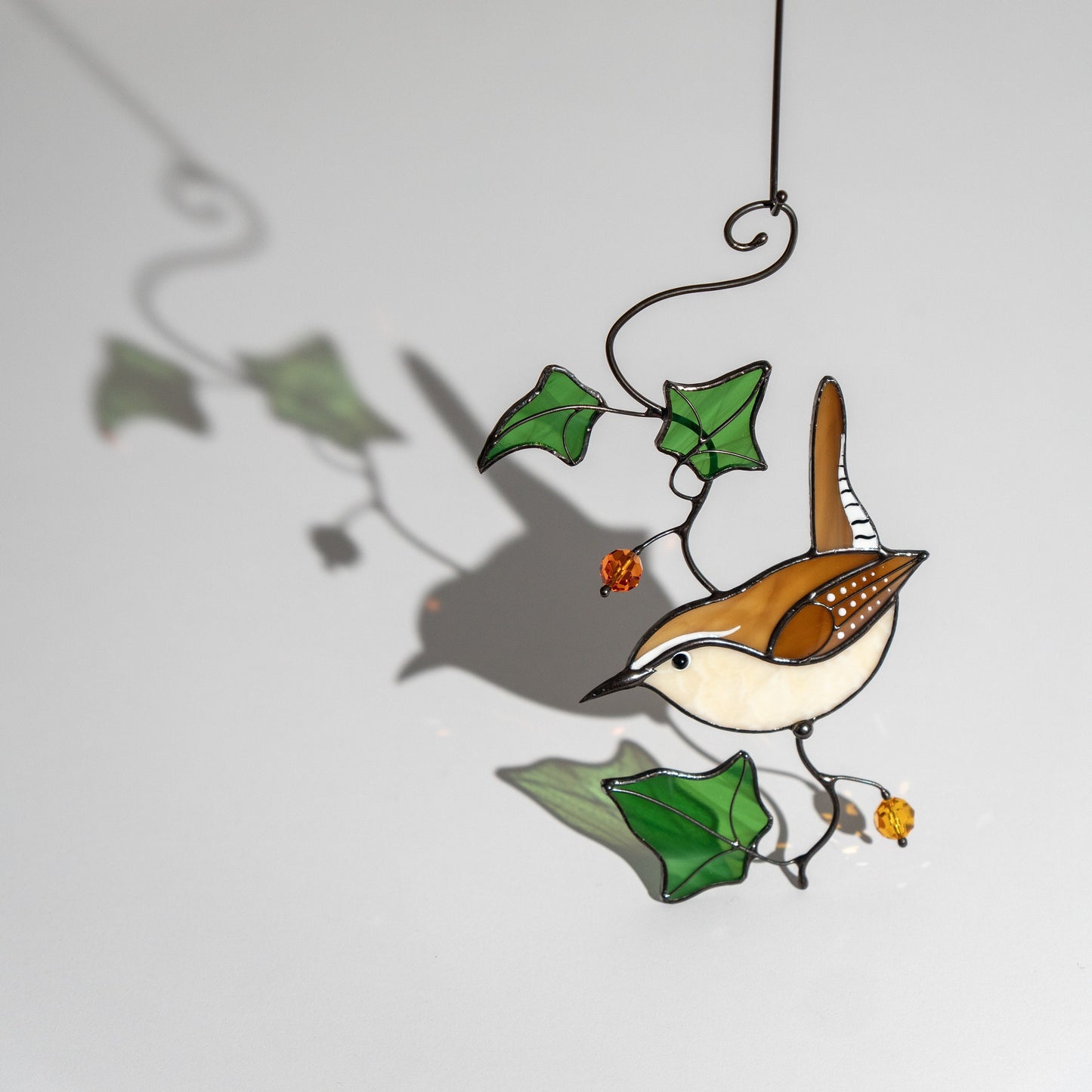 Carolina Wren stained glass window hangings Sister in law gifts Stained glass bird suncatcher - Image 1