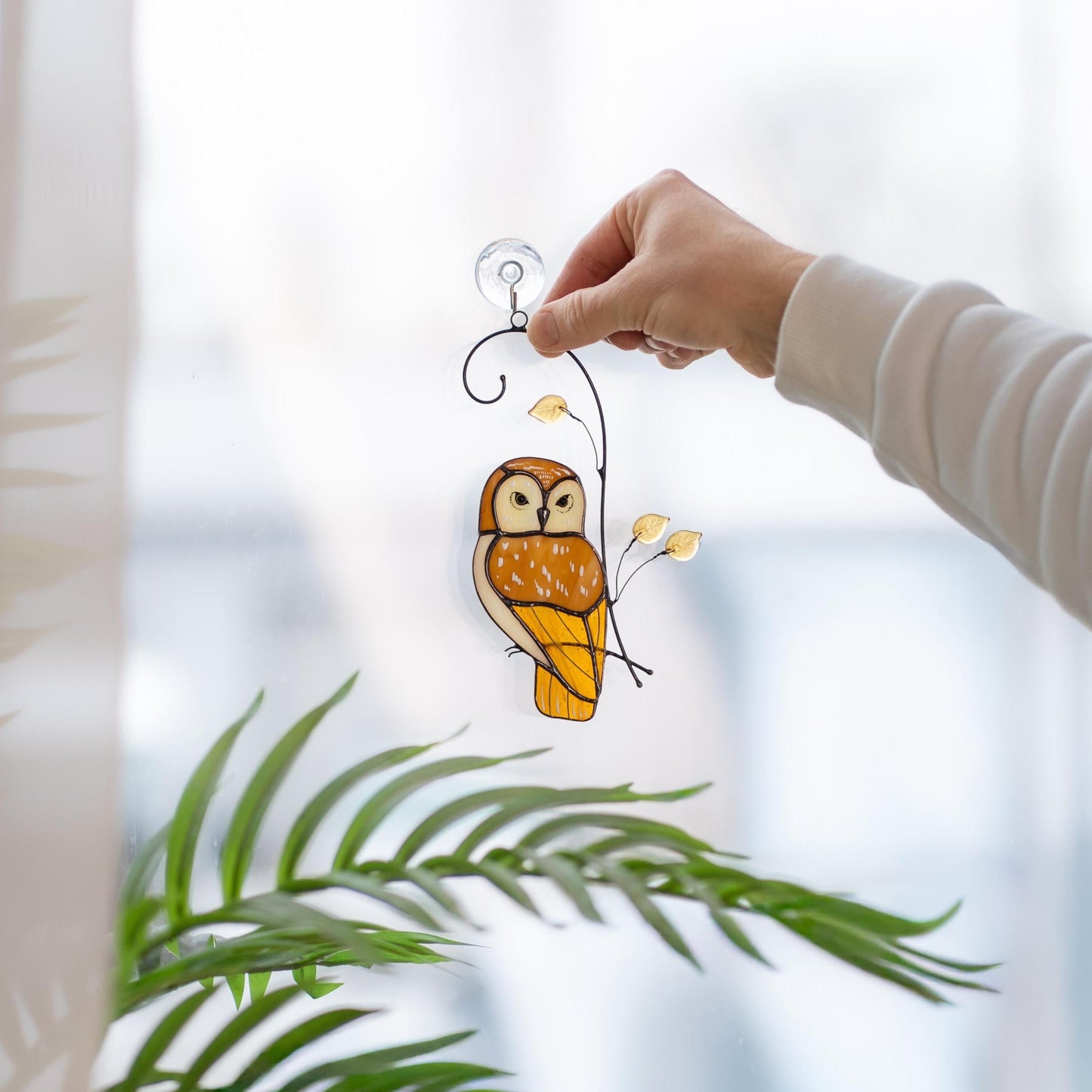 Owl stained glass bird suncatcher Grandma gift Yard art - Image 8