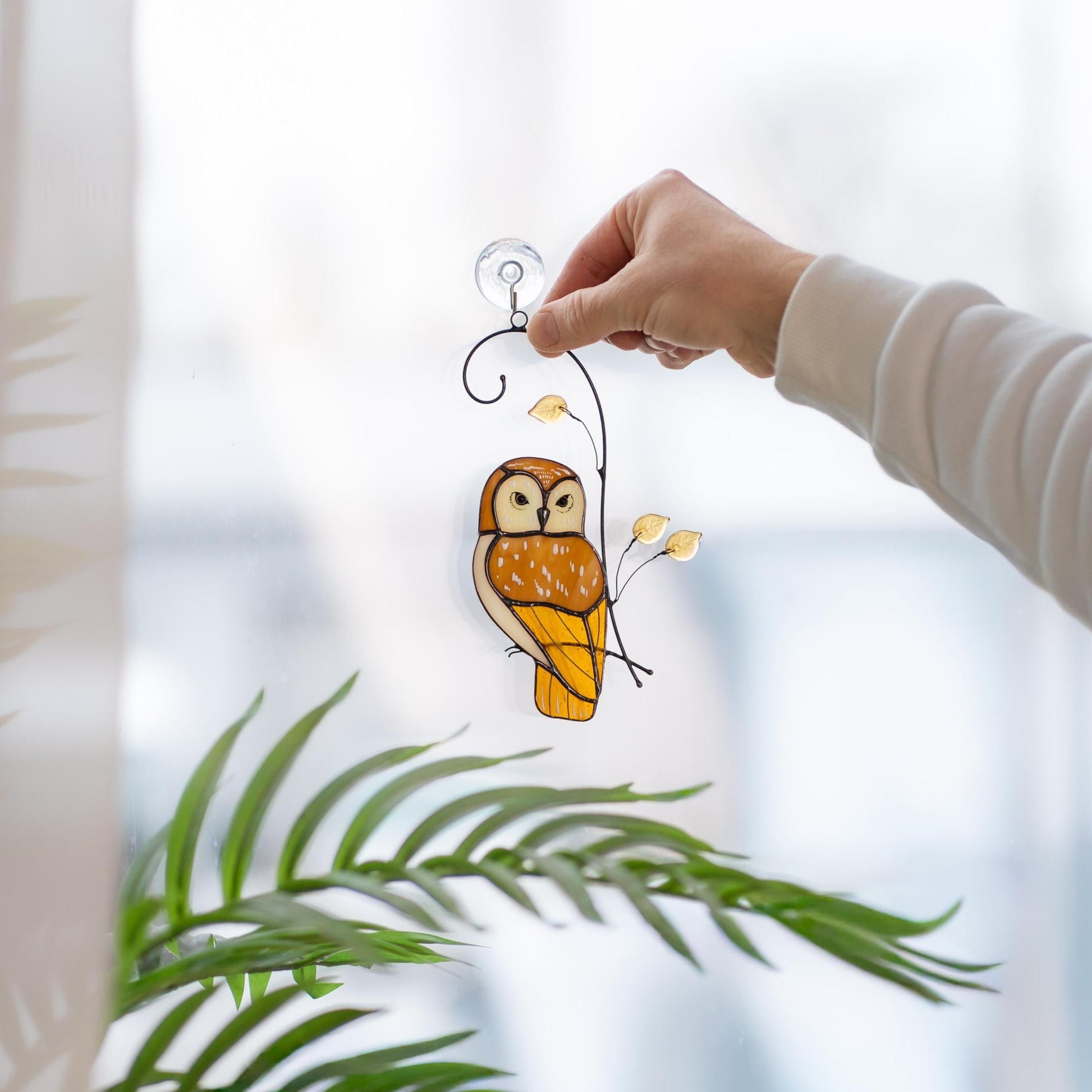 Owl stained glass bird suncatcher Grandma gift Yard art - Image 8