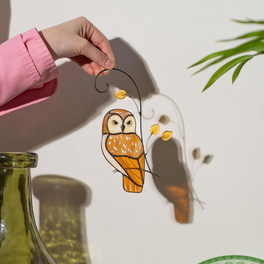 Owl stained glass bird suncatcher Grandma gift Yard art - Image 1