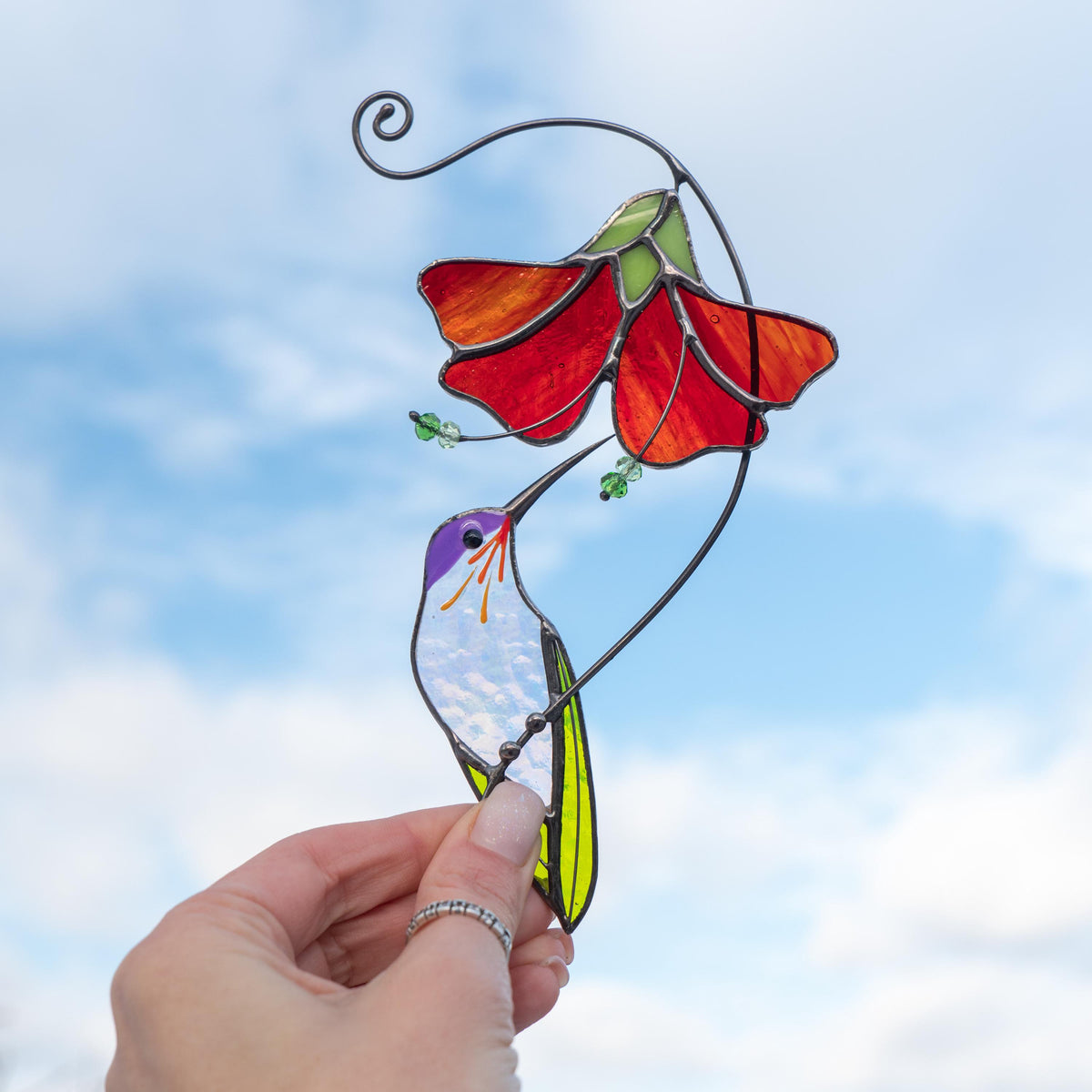 Hummingbird stained glass window hangings Mother in law gifts Bird suncatcher Garden decoration - Image 19