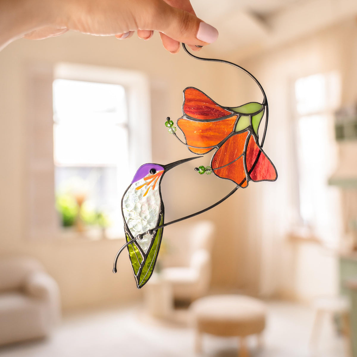 Hummingbird stained glass window hangings Mother in law gifts Bird suncatcher Garden decoration - Image 16