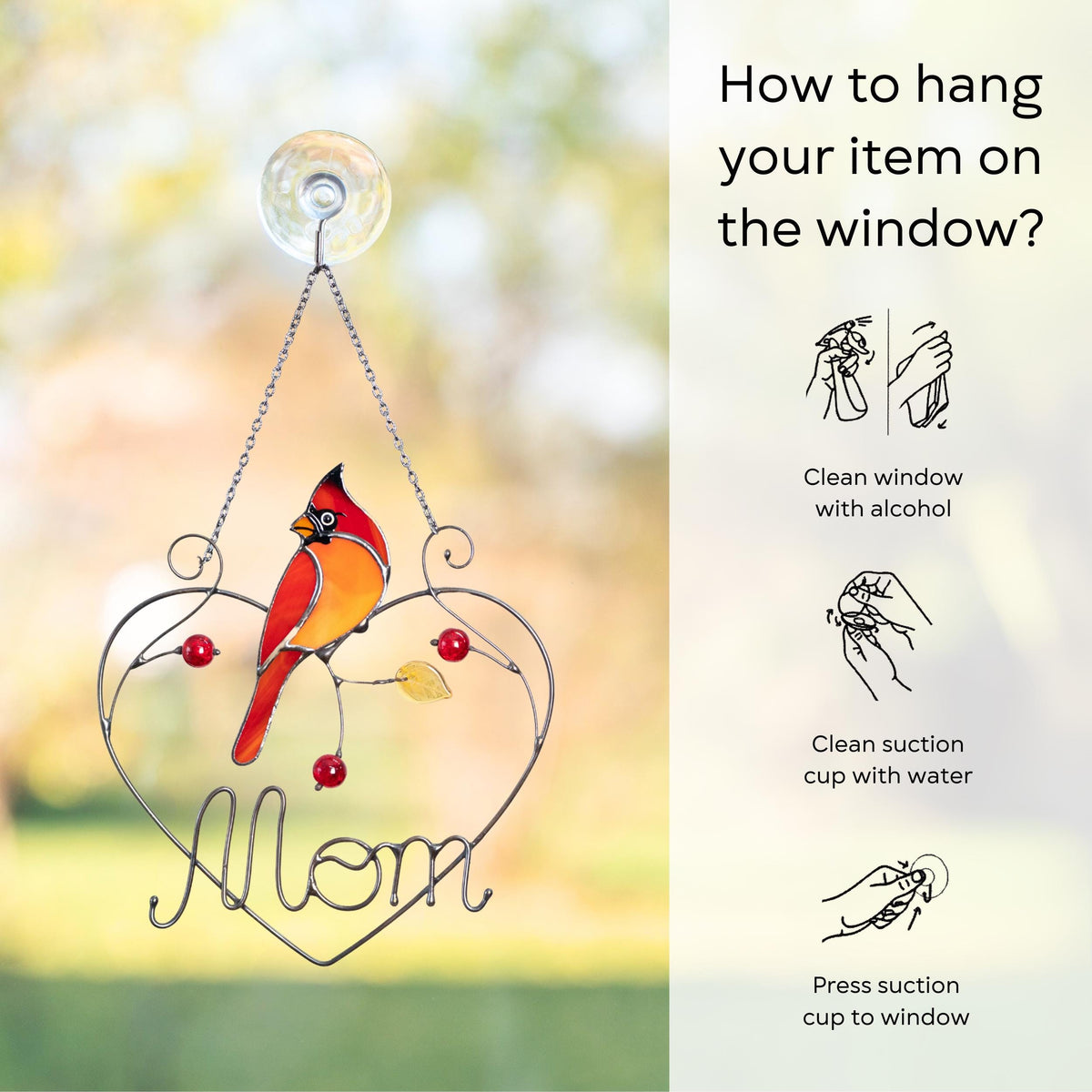 Cardinal stained glass window hangings Personalized unique gift for mom Stained glass bird suncatcher Cardinal memorial gift - Image 12