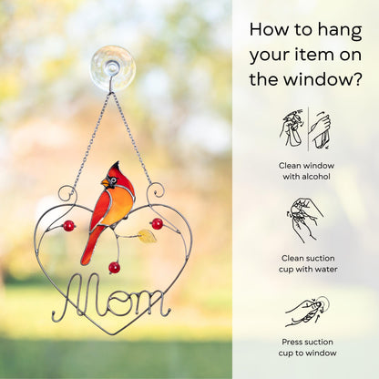 Cardinal stained glass window hangings Personalized unique gift for mom Stained glass bird suncatcher Cardinal memorial gift - Image 12