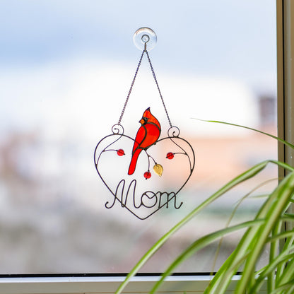 Cardinal stained glass window hangings Personalized unique gift for mom Stained glass bird suncatcher Cardinal memorial gift - Image 17