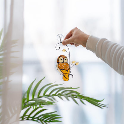 Owl ornament stained glass window hangings Teacher appreciation gift Stained glass bird suncatcher - Image 15