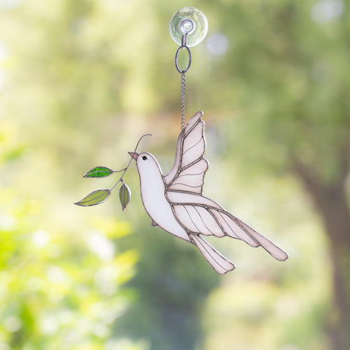 Stained glass dove Best gift for mom Stained glass window hangings Engagement ornament Stained glass bird suncatcher Garden stakes - Image 1