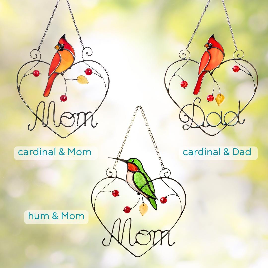 Cardinal stained glass window hangings Personalized unique gift for mom Stained glass bird suncatcher Cardinal memorial gift - Image 3