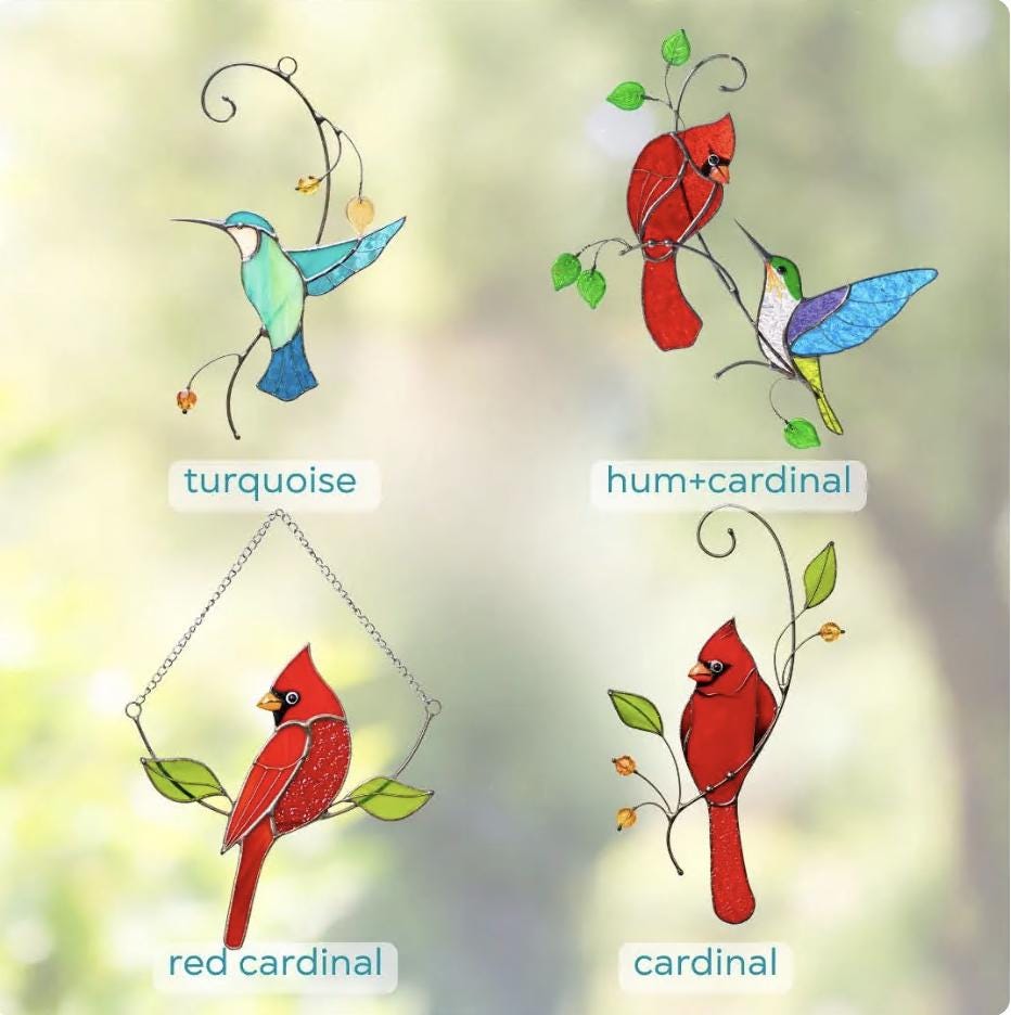 Hummingbird stained glass sun catcher Grandma gifts Flower stained glass window hangings - Image 6