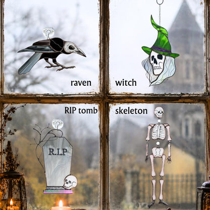 Stained glass witch suncatcher Witchy skull decor window hanging - Image 3