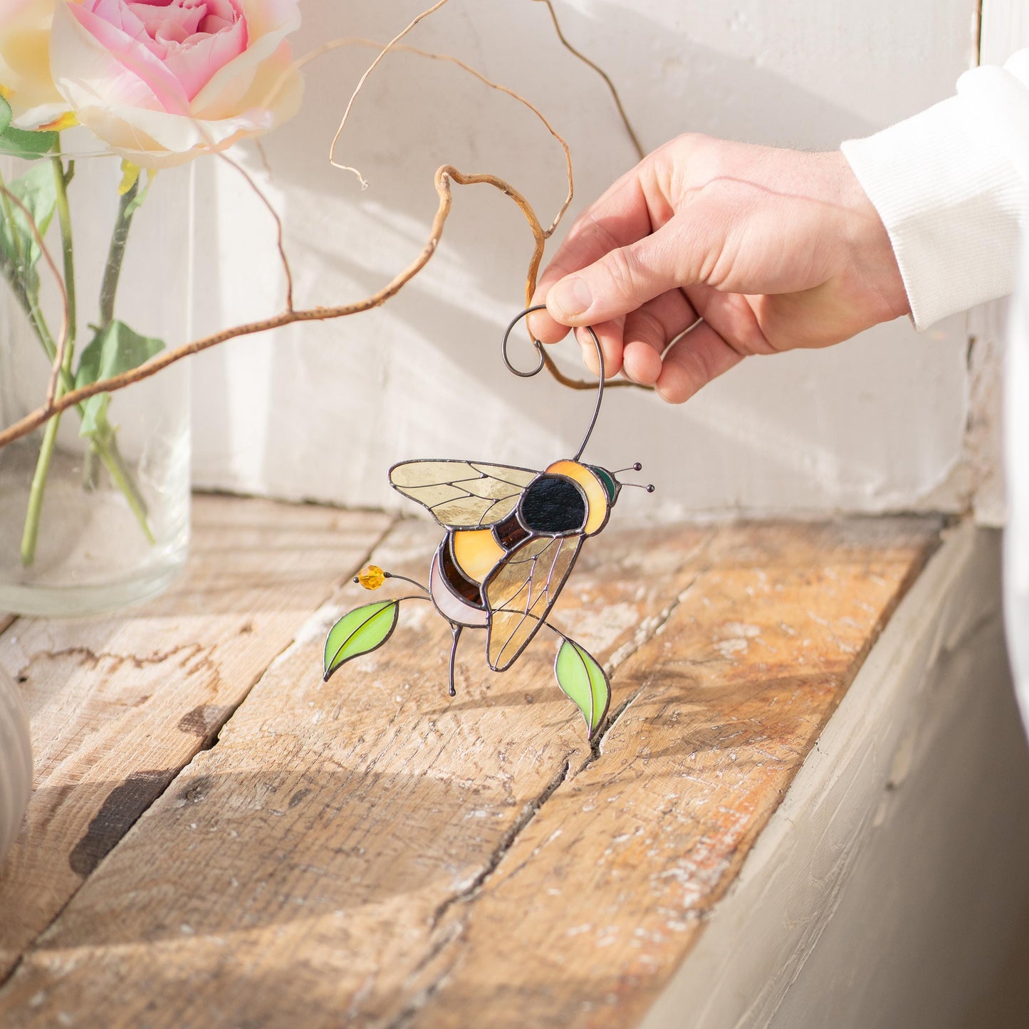 Stained Glass Bumble Bee Suncatcher, Gardening Gift For Grandparents - Image 6