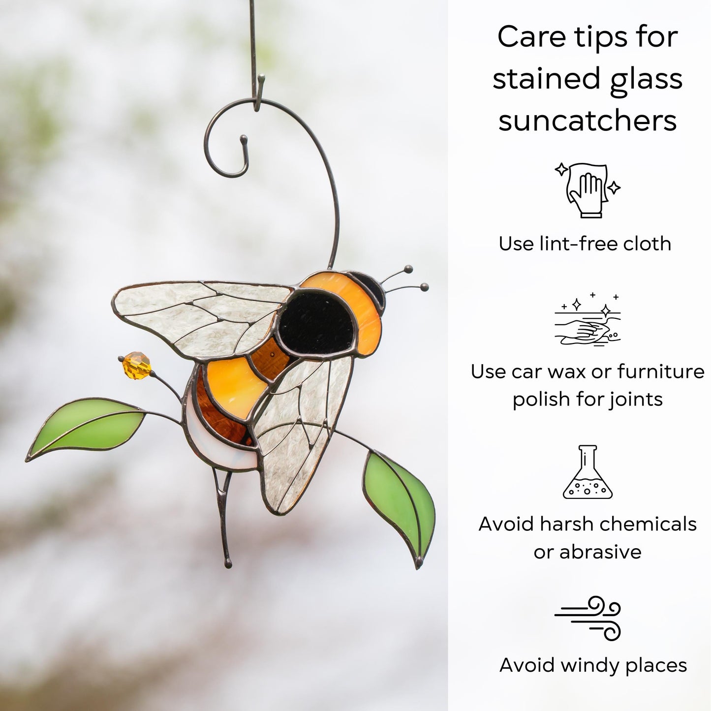 Stained Glass Bumble Bee Suncatcher, Gardening Gift For Grandparents - Image 16