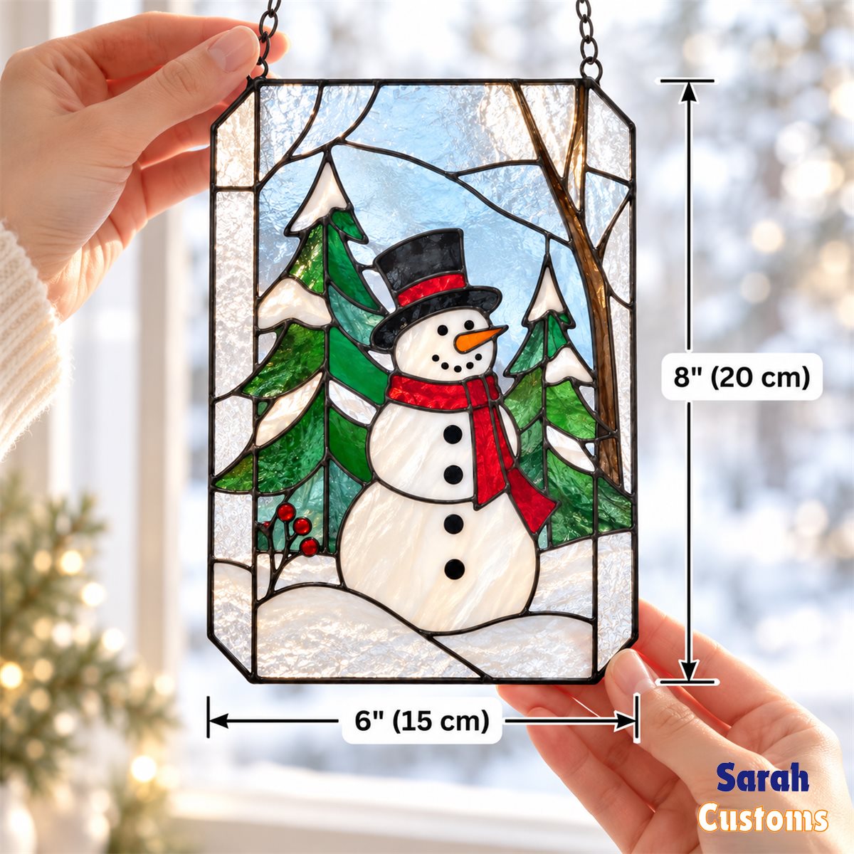 Snowman in Snowy Forest Christmas Window Suncatcher