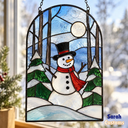 Snowman in Winter Forest Window Suncatcher