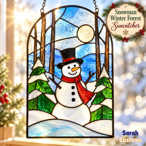Snowman in Winter Forest Window Suncatcher