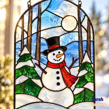 Snowman in Winter Forest Window Suncatcher
