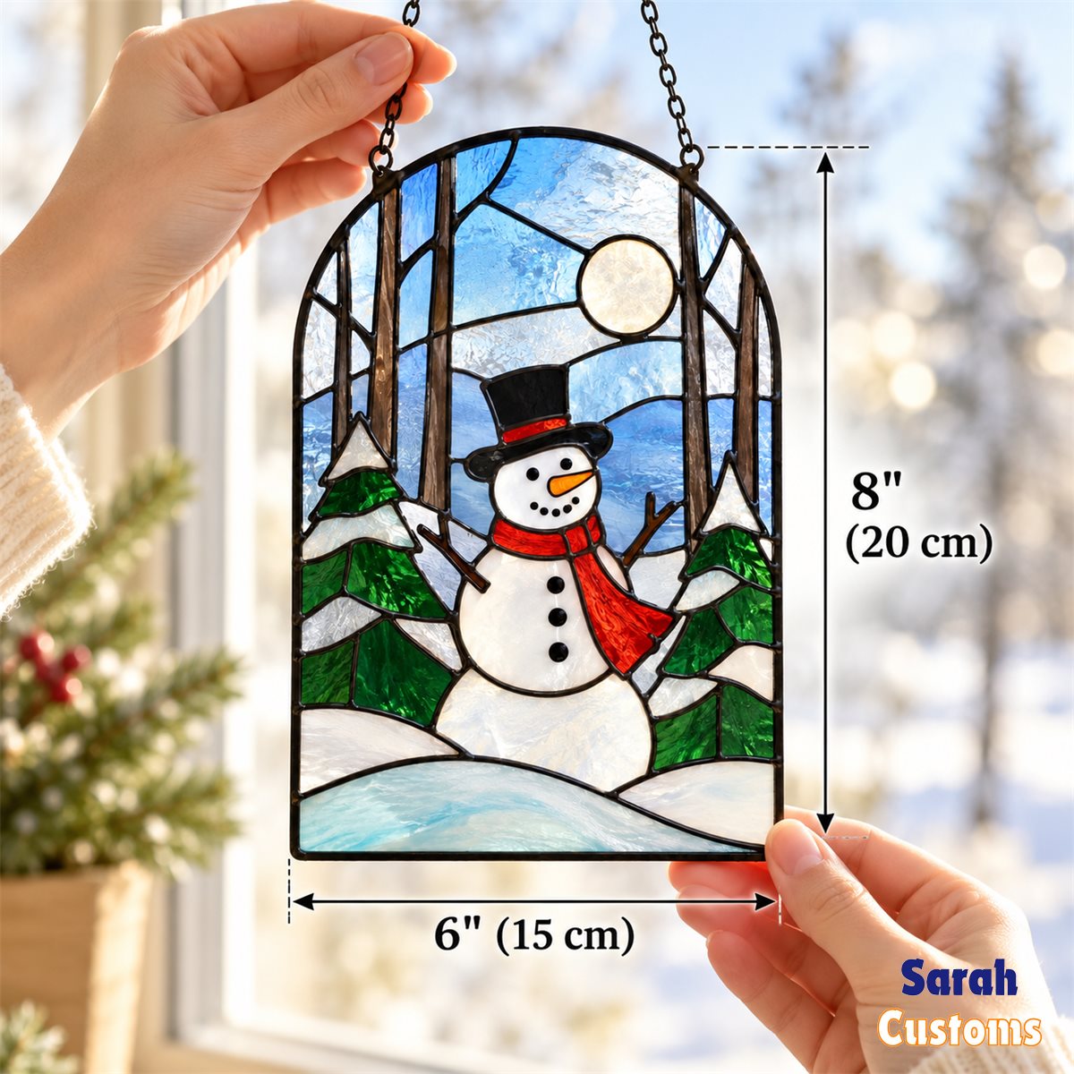 Snowman in Winter Forest Window Suncatcher