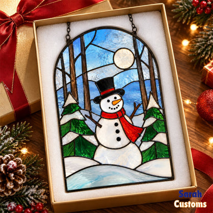 Snowman in Winter Forest Window Suncatcher